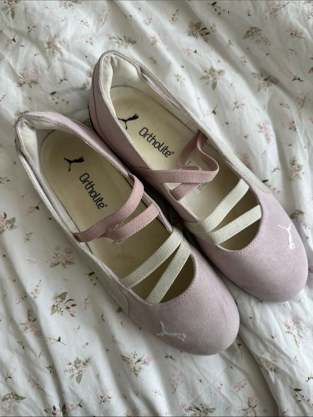 Puma Light Pink Dual-Strap Ballet Flats